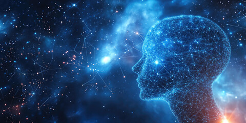 Aufkleber - Artificial intelligence concept with a human head made of connecting lines and dots representing the neural network, symbolizing the future of ai