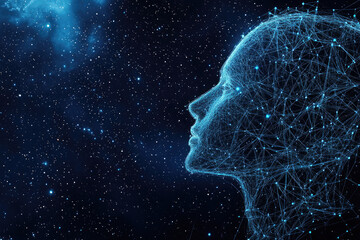Aufkleber - Artificial intelligence concept with a human head made of connecting lines and dots representing the neural network, symbolizing the future of ai