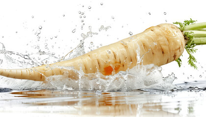 Sticker - A carrot is being splashed by water, creating a sense of movement and energy