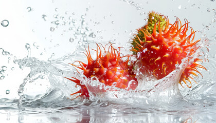 Three red apples are floating in a stream of water