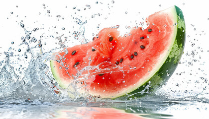 Wall Mural - A watermelon is sliced and floating in a pool of water