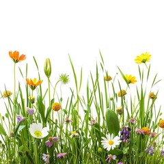 Wall Mural - grass and flower beautiful field isolated on white 