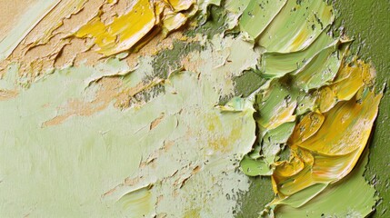 Wall Mural - Close up of an oil painting featuring a textured pistachio background