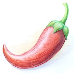 Wall Mural - A hand drawn illustration of a red chili pepper with a green stem. perfect for adding a touch of spice to your designs.