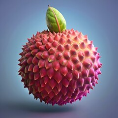 Canvas Print - A vibrant 3D rendering of a spiky. red. and textured fruit with a green leaf on top.