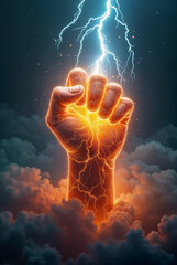 Wall Mural - glowing fist holding electricity lightning. Generative AI