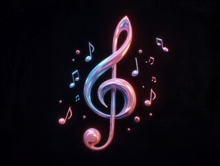 Poster - colorful music treble clef symbol with musical notes. Generative AI