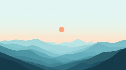 Wall Mural - A Minimalist Sunset Over Blue Mountains