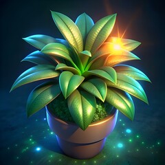 A vibrant 3D illustration of an Ohelo plant in a pot. rendered with a glossy. realistic texture.