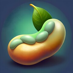 Wall Mural - A cheerful 3D illustration of a single cannellini bean with a green leaf.