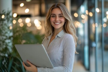 Young smiling professional business woman, happy businesswoman,