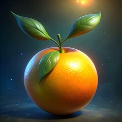 Wall Mural - A vibrant 3D illustration of a juicy orange with glossy leaves.