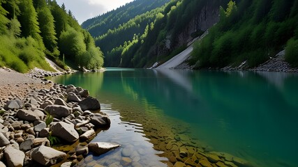 Wall Mural - Crab gorge - small reservoir and stream in Big Sochi region Generative AI