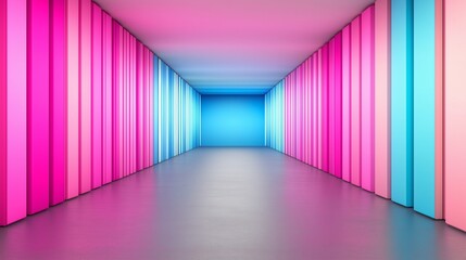 Poster - Abstract data center room with bright neon light glowing server blocks. Realistic 3d vector illustration of tunnel with digital information and database warehouse super computer
