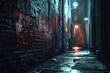 © Anjali - dark alley at night  narrow dirty corner of decadent old town  graffiti on grunge wall