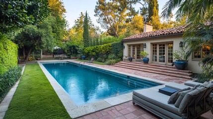 Wall Mural - Backyard with swimming pool