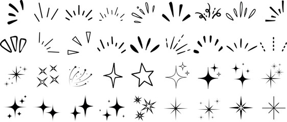 Wall Mural - doodle line sparkle, burst lines, and sparkle star icon vector illustration. perfect for design, dec