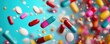 © narak0rn - A vibrant assortment of colorful capsules and pills in motion, representing health, medicine, and pharmaceutical concepts.