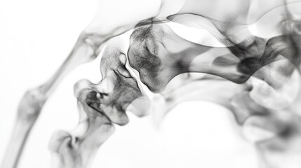 Poster - Abstract black smoke wisps swirling and flowing on white background, creating a visually interesting pattern.