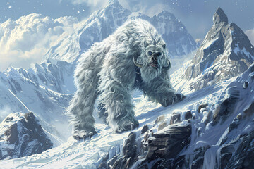 Wall Mural - Huge fantasy yeti character in beautiful outdoor nature background