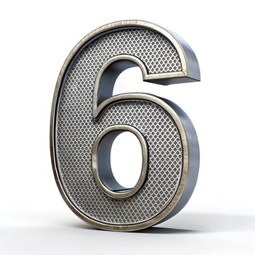 number 6 with iron machine effect in modern style on white background. number decoration style