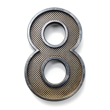 number 8with iron machine effect in modern style on white background. number decoration style