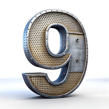 number 9 with iron machine effect in modern style on white background. number decoration style