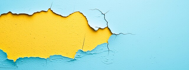 Sticker -  A yellow chip in the blue wall, with a centrally located hole