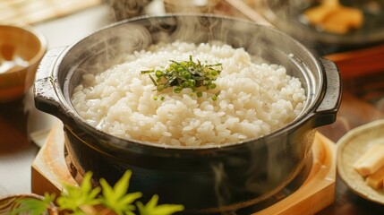 Rice cooked in Japanese hot pot