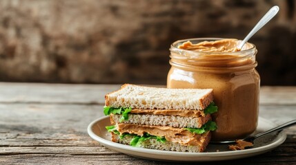 Wall Mural - Peanut butter jar & sandwiches