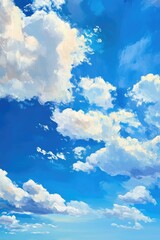 Oil painting depicting a blue sky with white clouds suitable for text messages and creative projects with ample copy space