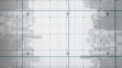 Poster - Grid lines and measurement points animation over blurred architectural structures