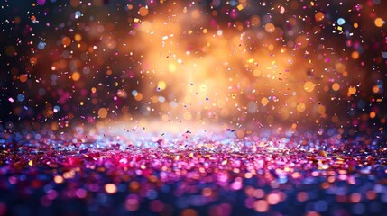 Poster - Colorful confetti sparkles against a blurred warm background, capturing the essence of celebration during a joyful event