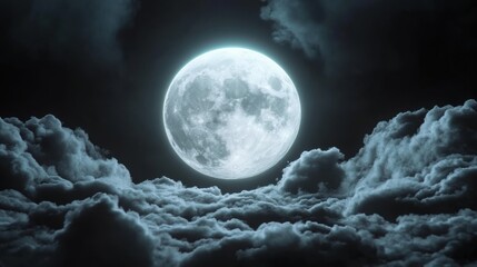 Poster - A full moon is seen in the sky above clouds, AI