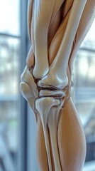 Canvas Print - Close-up of a human knee joint model, showing the bones and tendons.