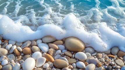 Wall Mural - Stones on shore, foam on sea