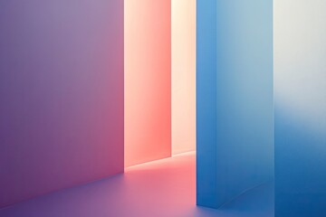 Aufkleber - Abstract geometric shapes with vibrant colors creating a serene and modern atmosphere in a minimalistic space.