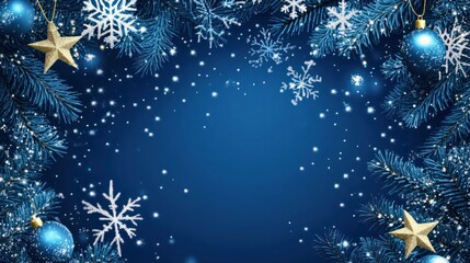 Wall Mural - blue christmas background with snowflakes, stars and empty space. copy space for your text. merry xm