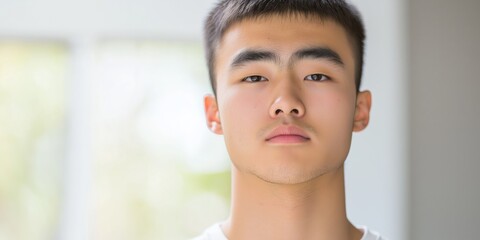 A close-up portrait of a young Asian man wearing a casual t-shirt, with a blurred background.