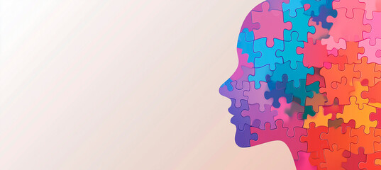 woman head with puzzle pieces on white background, ideal for wallpaper