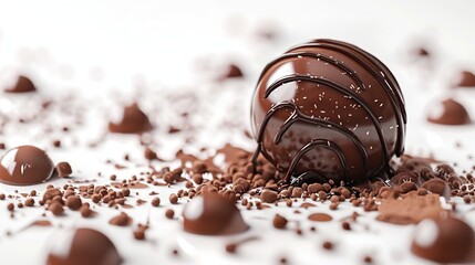 Poster - Chocolate Truffles on White Background