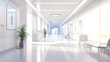 © Anastasia - A modern hospital corridor features bright lights and sleek design with white walls, minimalist furniture, and natural greenery providing a calm atmosphere