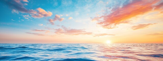 Canvas Print -  A boat floats in the expansive waters as the sun sinks, casting an orange glow over the horizon