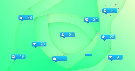 Poster - Social media notifications animation over green abstract background