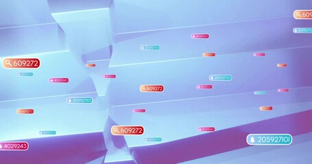 Poster - Colorful numerical data points animation over abstract blue and purple background