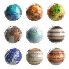 Canvas Print - Collection set of fictional 3d cartoon planets isolated on transparent a white background 