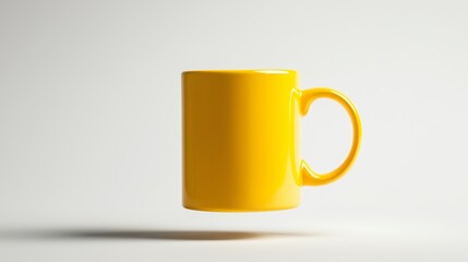 Poster - A bright yellow coffee mug levitating against a minimalist background in a well-lit studio setting