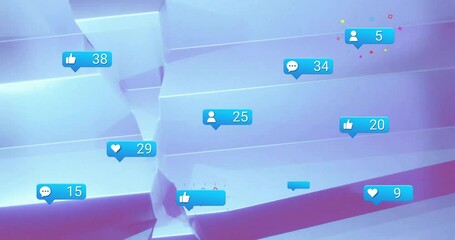 Poster - Social media notifications animation over abstract blue and purple background