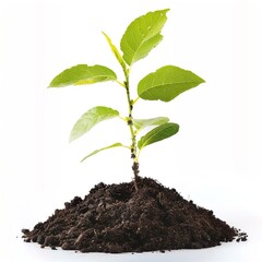 Sticker - green sapling in the soil isolated on white background 