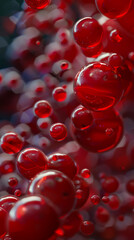 Wall Mural - Close-up of a large number of red balls. Lots of red balls with soft color on a dark background. Copy space.